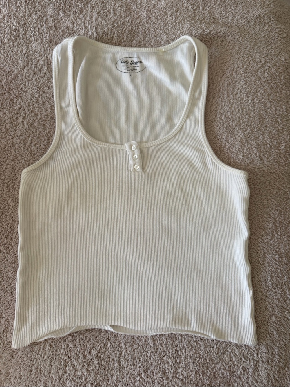 BDG Cream Ribbed Scoop Tank with Button Placket